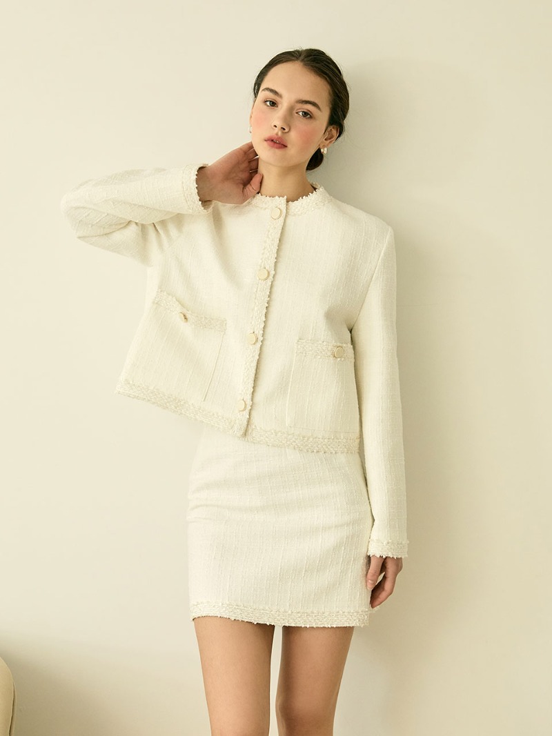 Classic Tweed Mini Skirt (White)