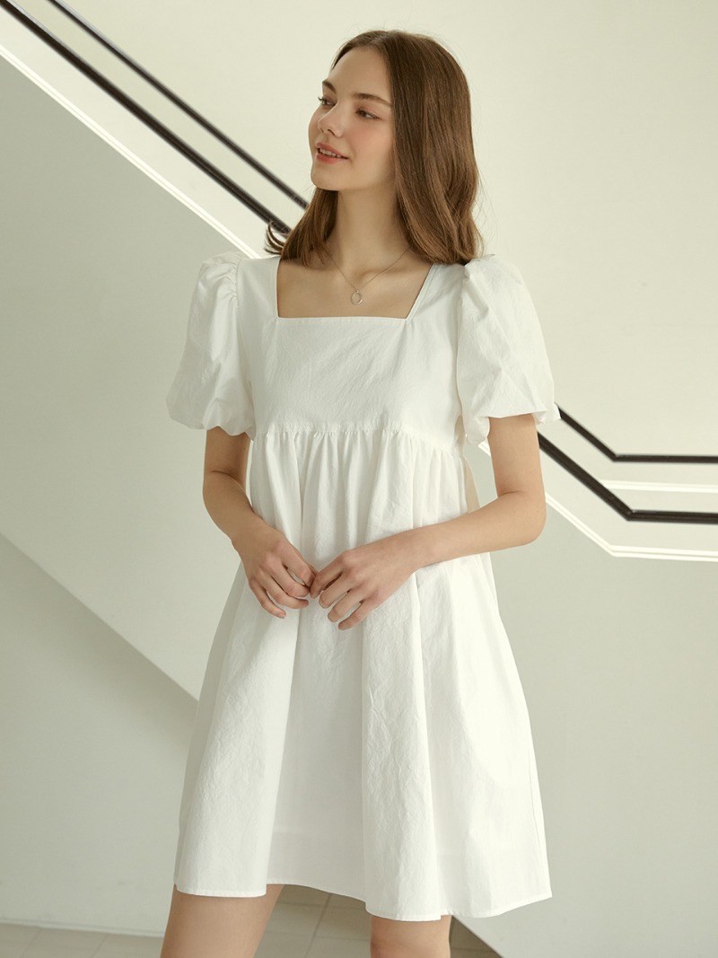 Square puff mini dress (White)
