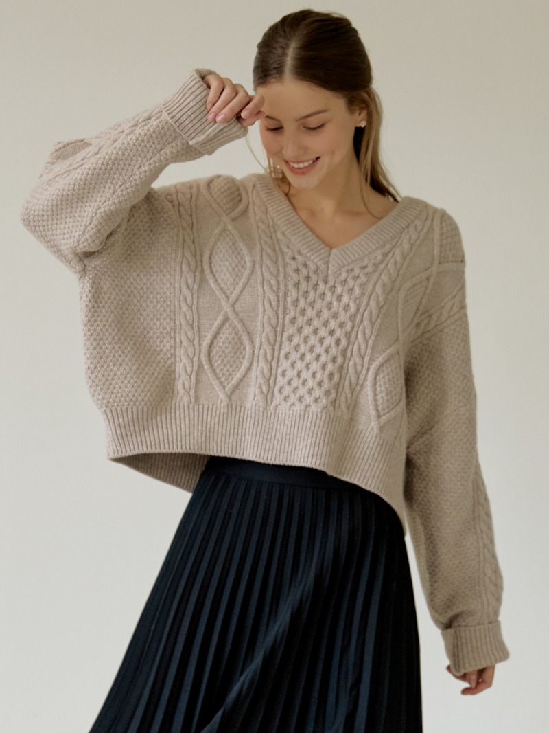 Cable Crop Wool Knit(Beige)