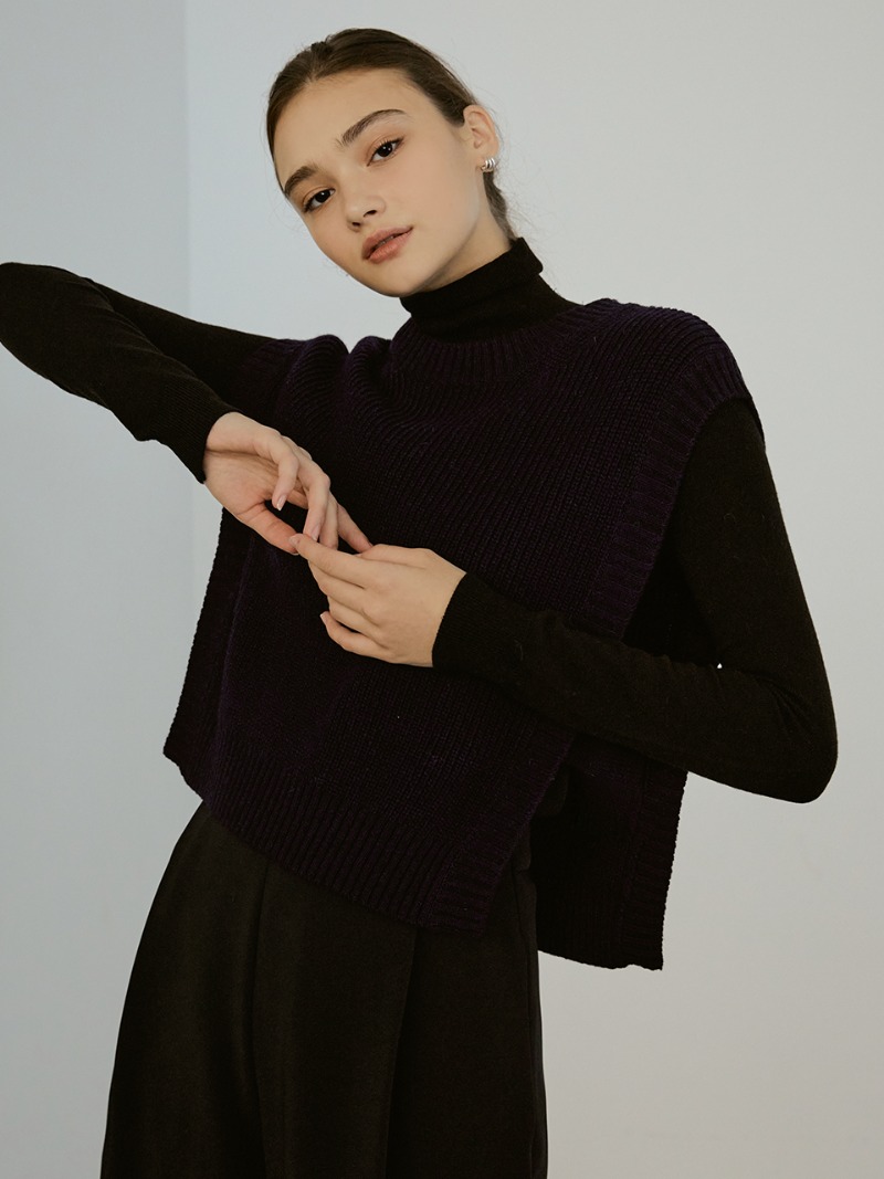 Crop wool knit vest (navy)