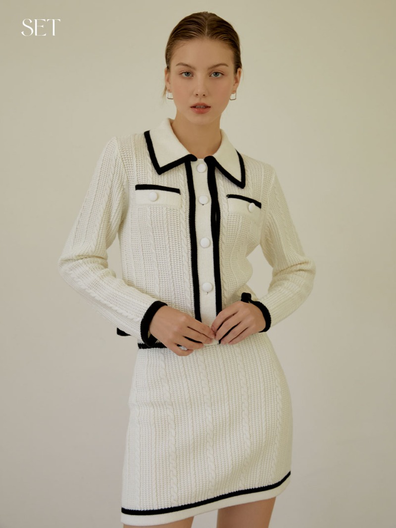 [SET] Tweed pocket knit cardigan (ivory) + Tweed knit mini skirt (ivory)