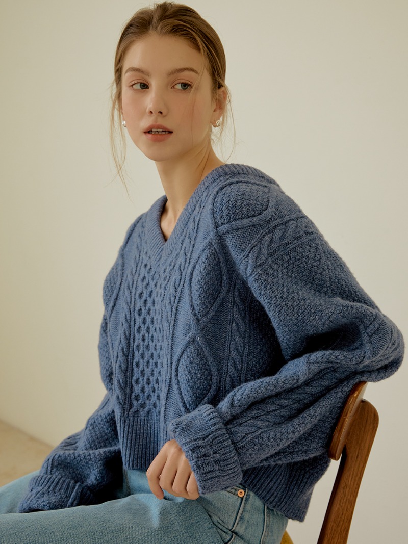 Cable Crop Wool Knit (Blue)