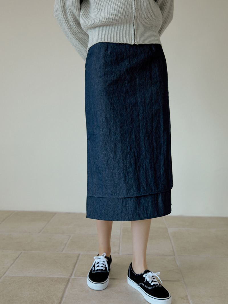 Double slit denim skirt (blue)
