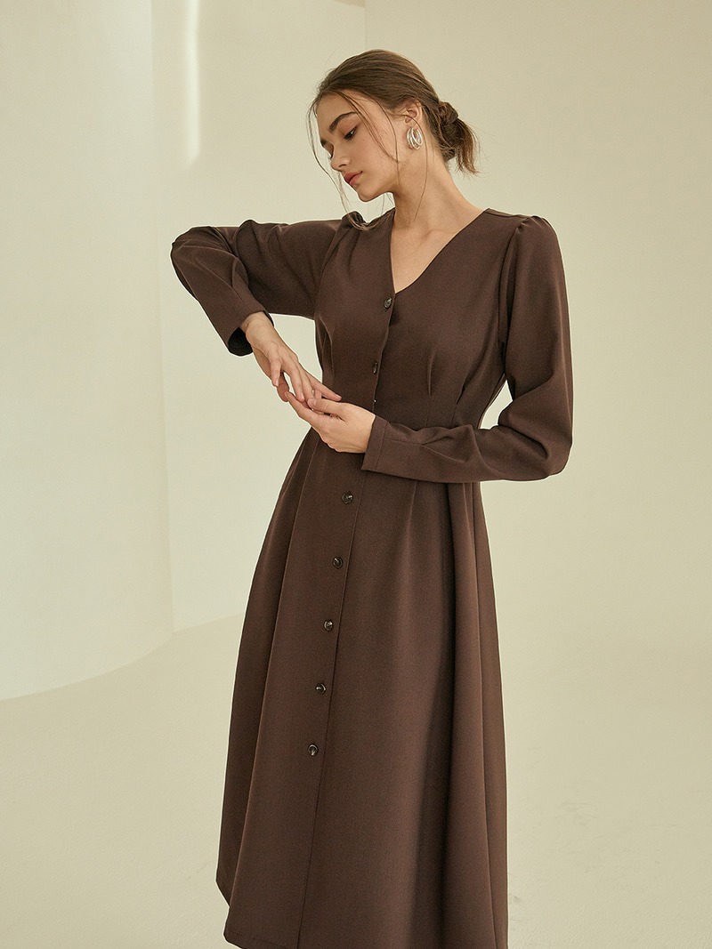 [리퍼브] love pintuck button dress(brown)