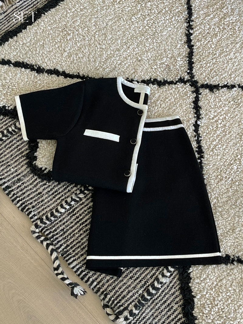 [SET] Line knit cardigan (black) + Line knit mini skirt (black)