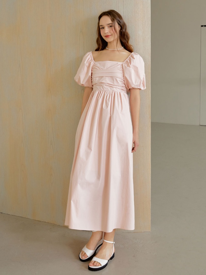 Rose square shirring dress (pink)