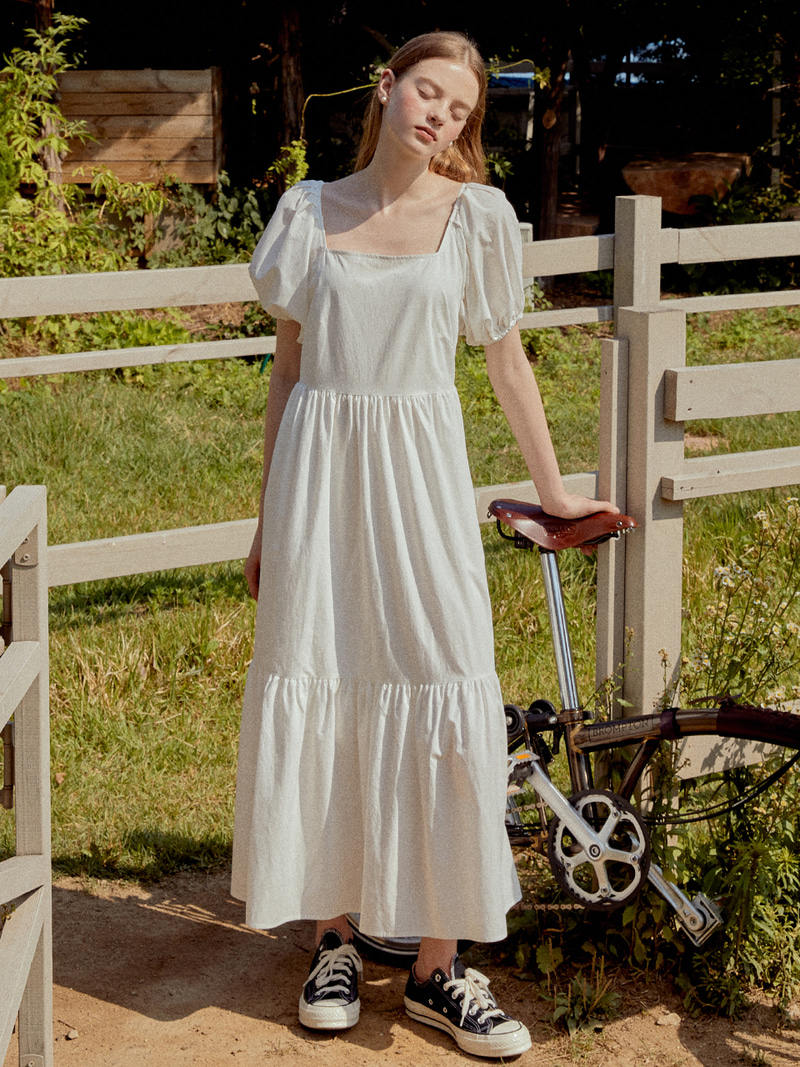 Bloom shirring long dress (white)