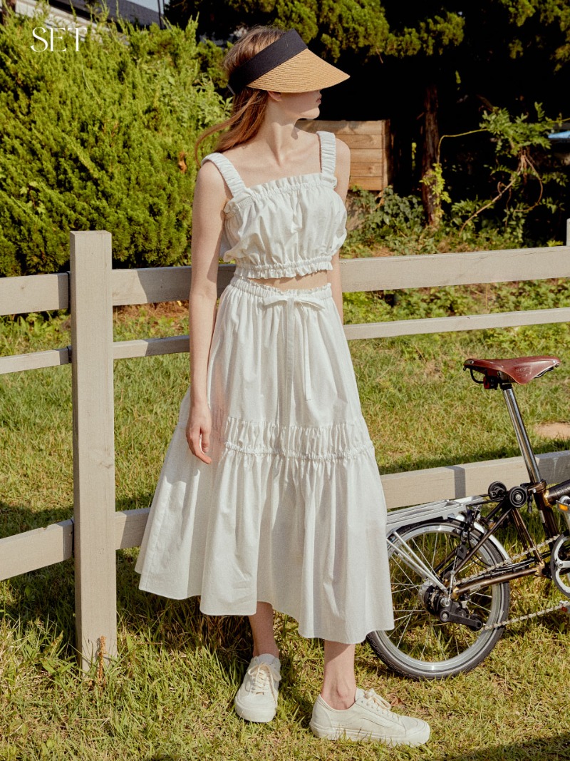 [SET] Lily shirring blouse (white) + Lily shirring skirt (white)