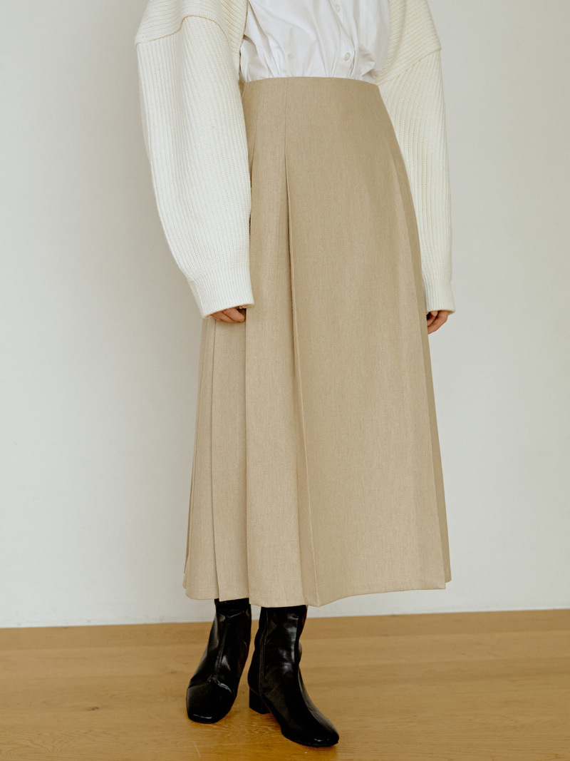 Flat wool pleats skirt (beige)