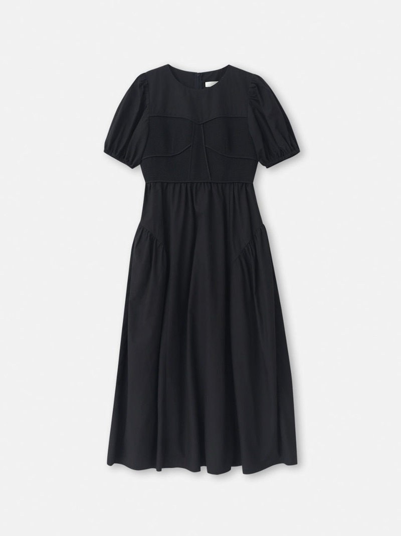 Meld tweed shirring dress (black)