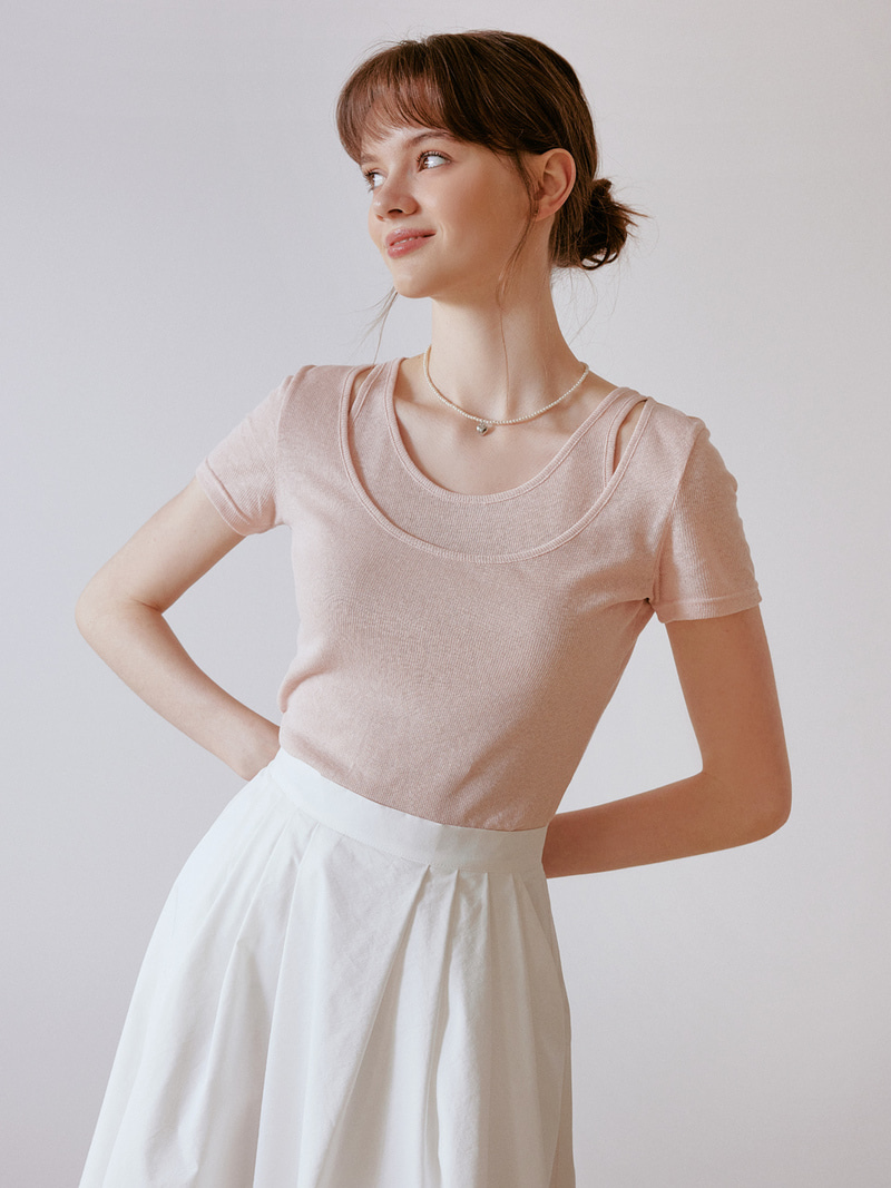 Linen layered t-shirt (pink)