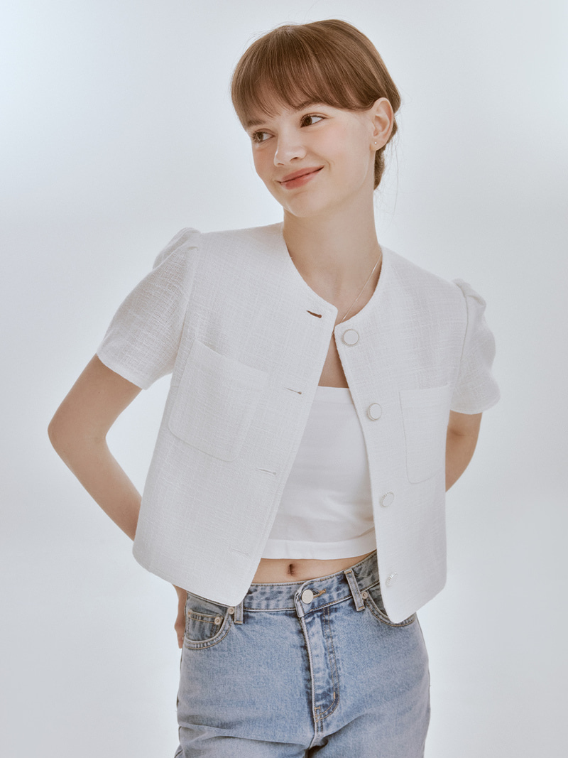 Paper tweed half jacket (white)