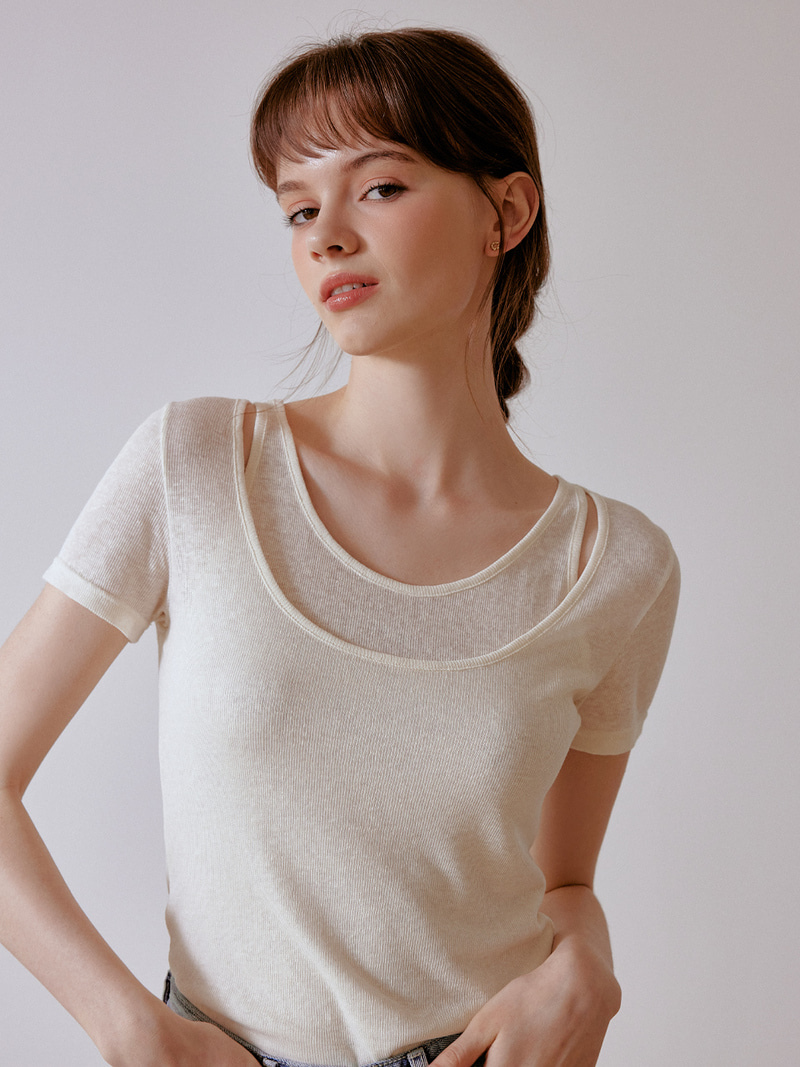 Linen layered t-shirt (cream)
