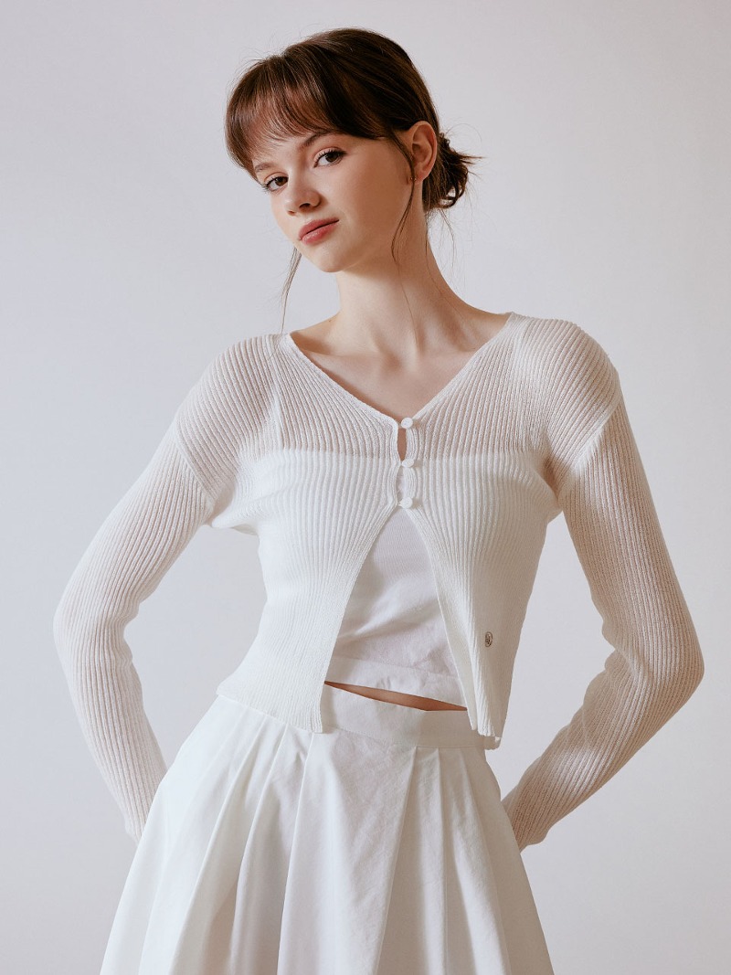 Linen 3 button cardigan (white)