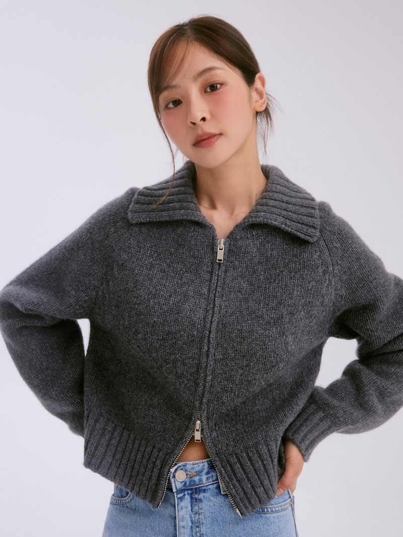 [REFURB] Buttering knit zip-up cardigan (charcoal)
