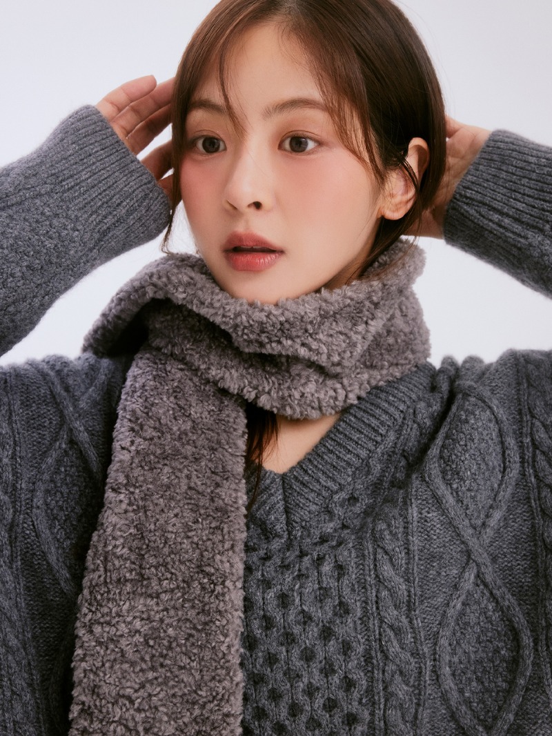 Cable crop wool knit (gray)
