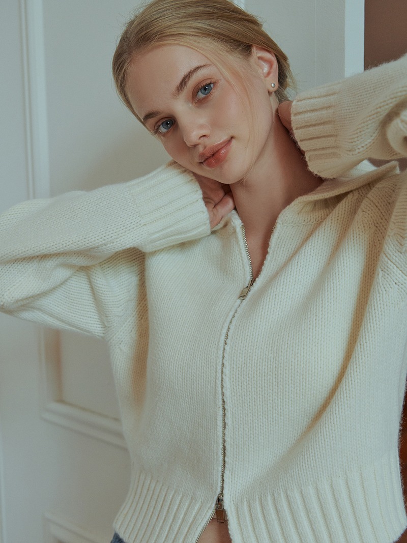 Buttering knit zip-up cardigan (ivory)
