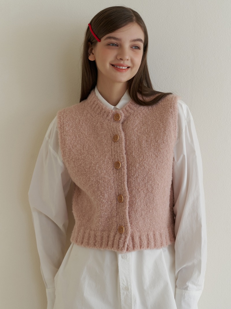 Button knit vest (pink)