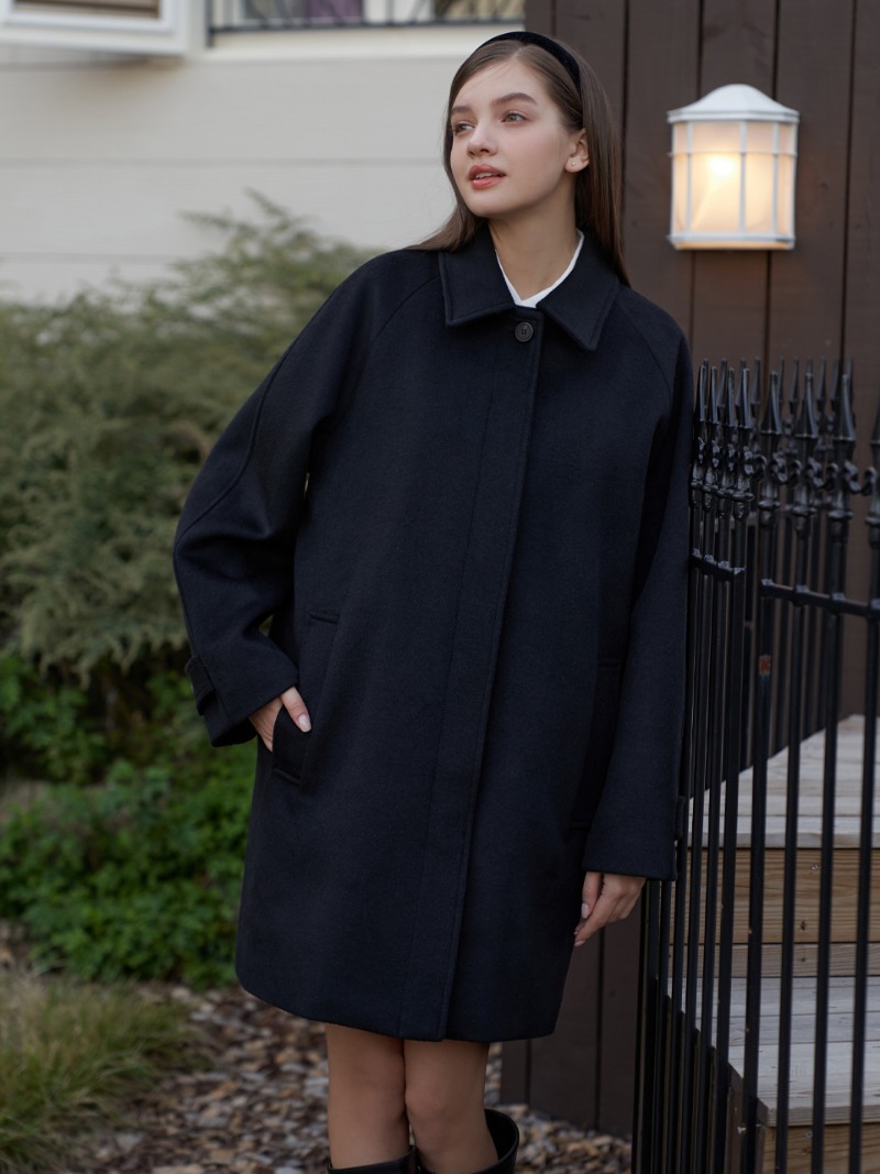 Raglan wool half coat (black)