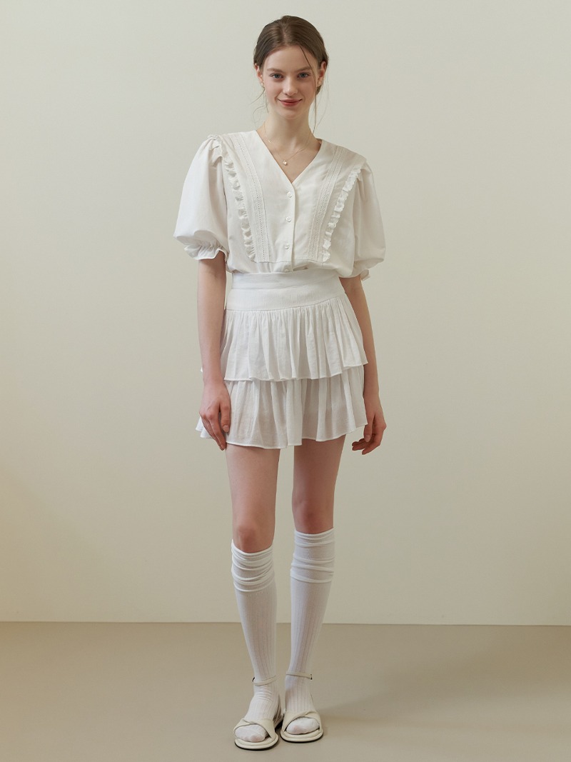 Chiffon frill skirt (white)
