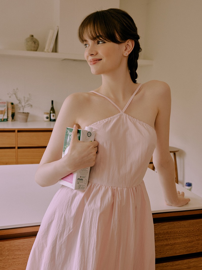 Bow halterneck dress (pink)