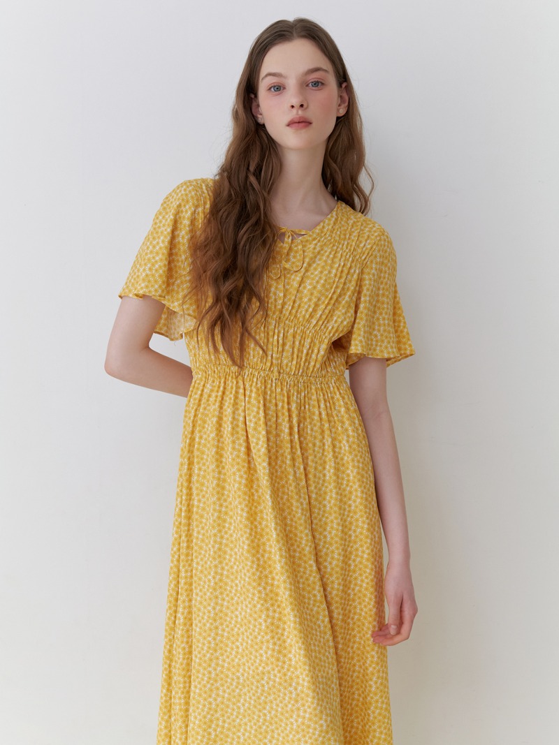 Due shirring dress (yellow flower)
