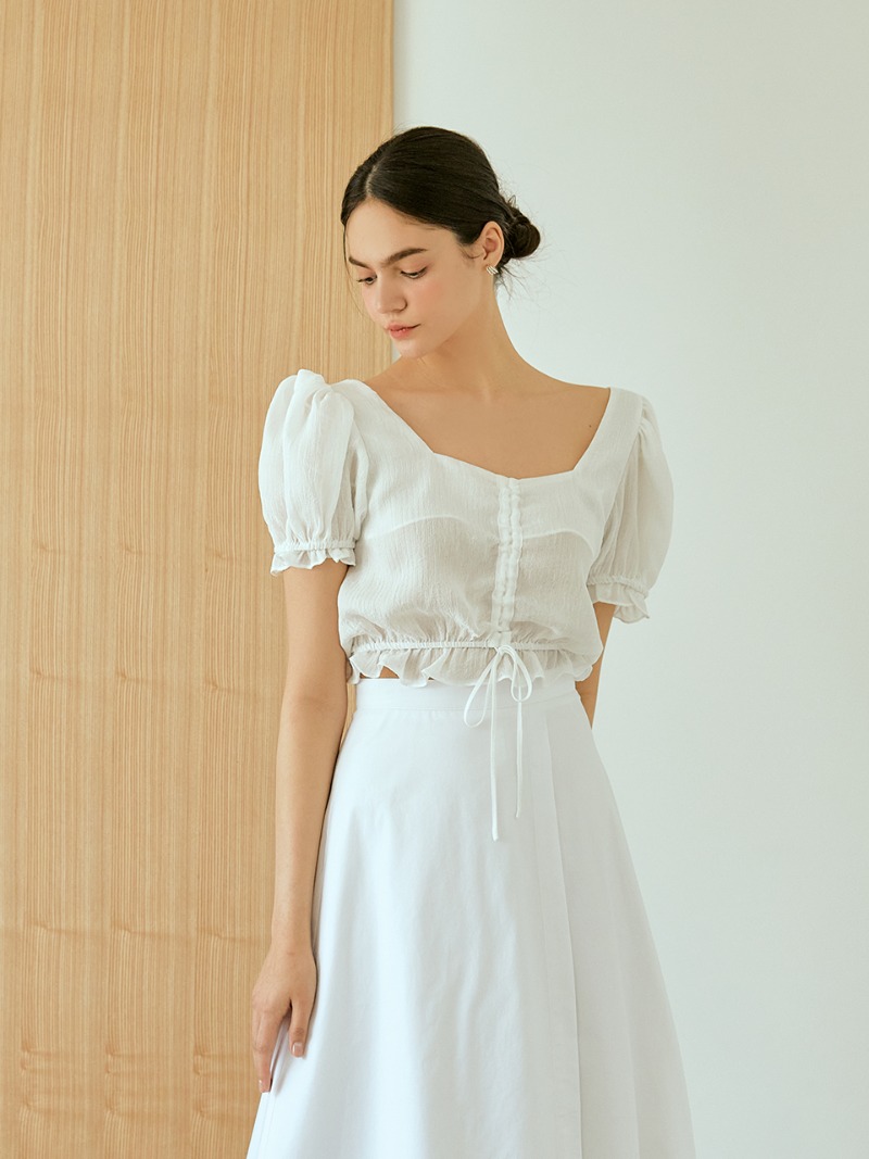 square shirring blouse (white)