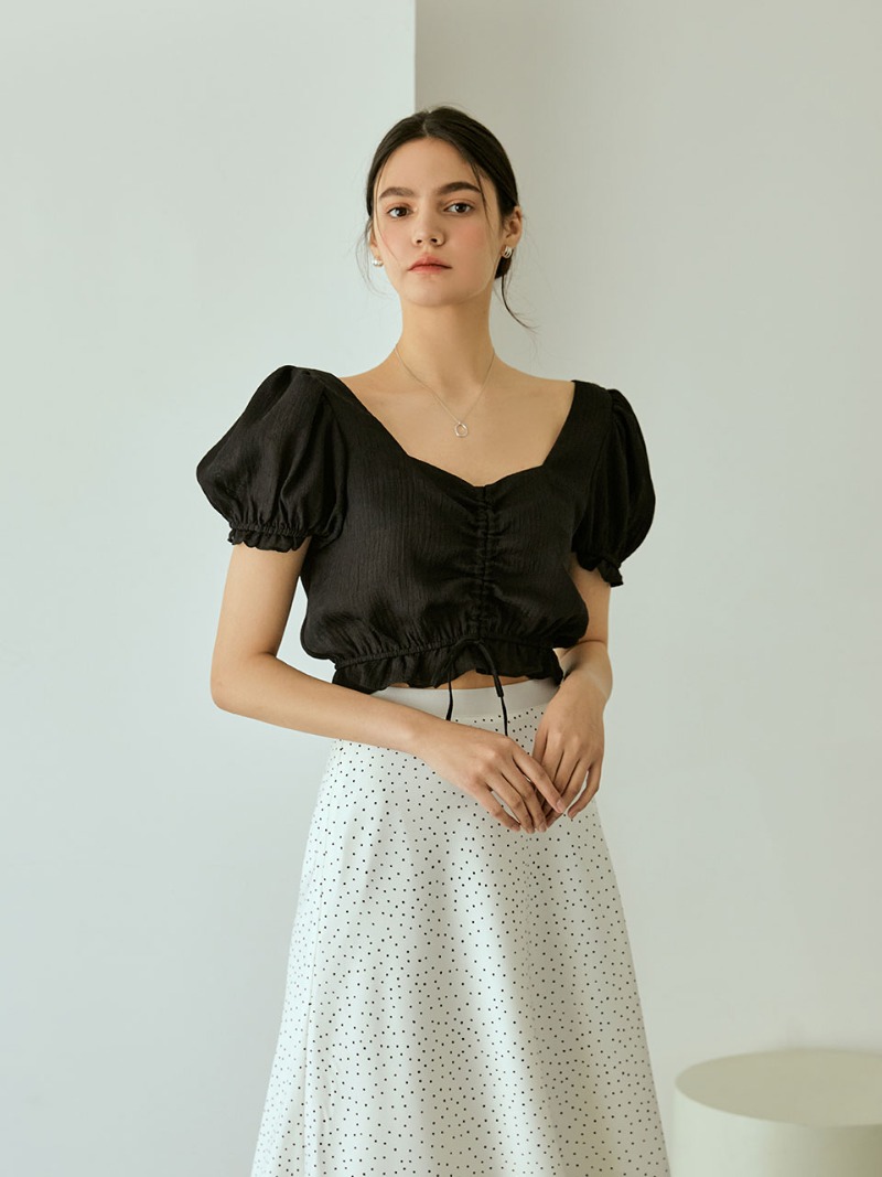square shirring blouse (black)