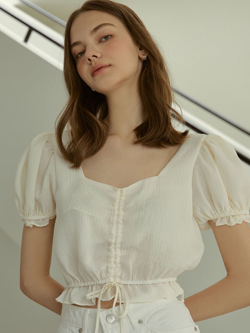 square shirring blouse (cream)