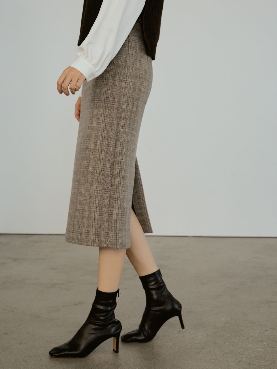 Warm Check Midi Skirt(Brown)