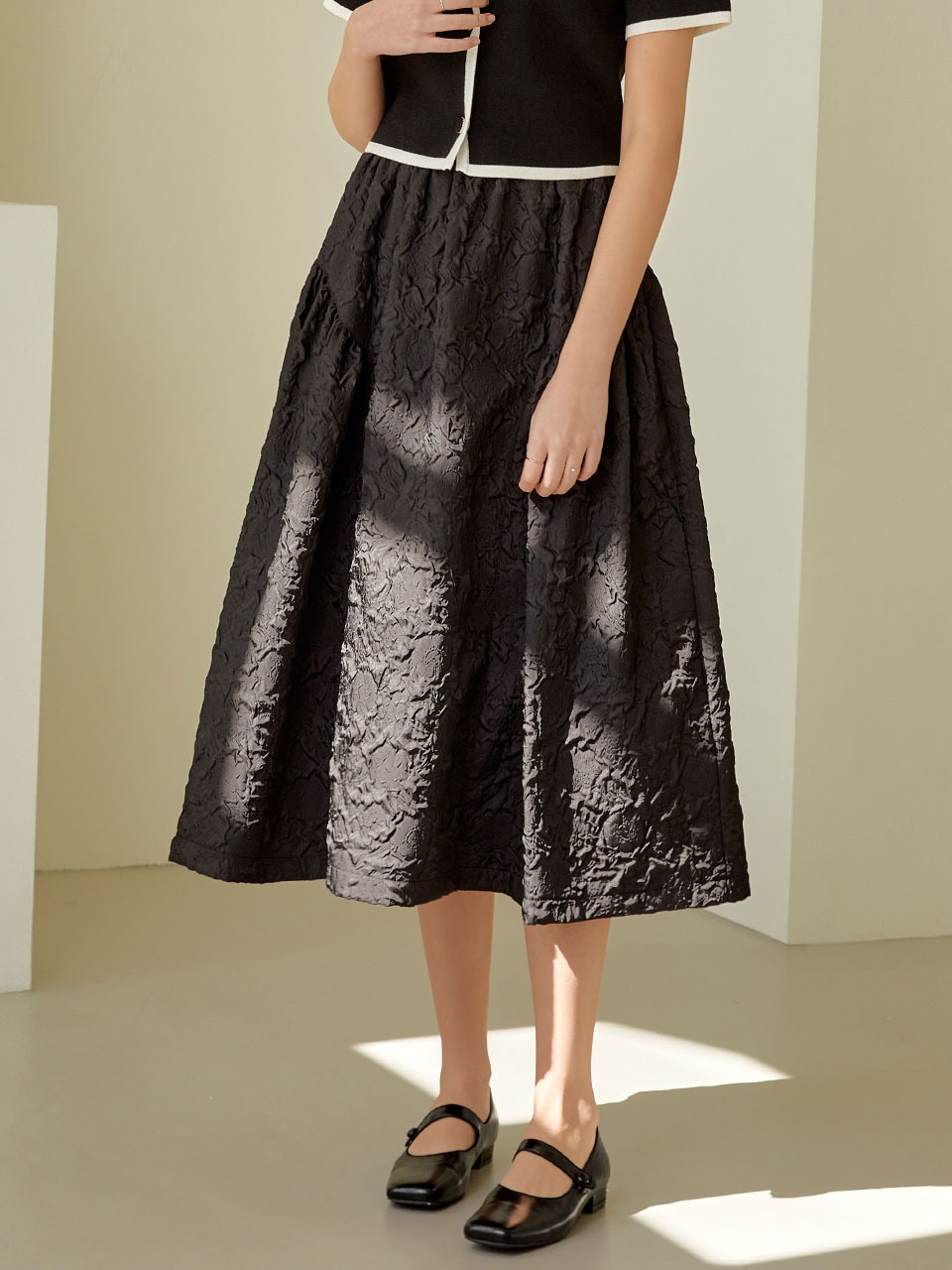 Shirring flare skirt (black)