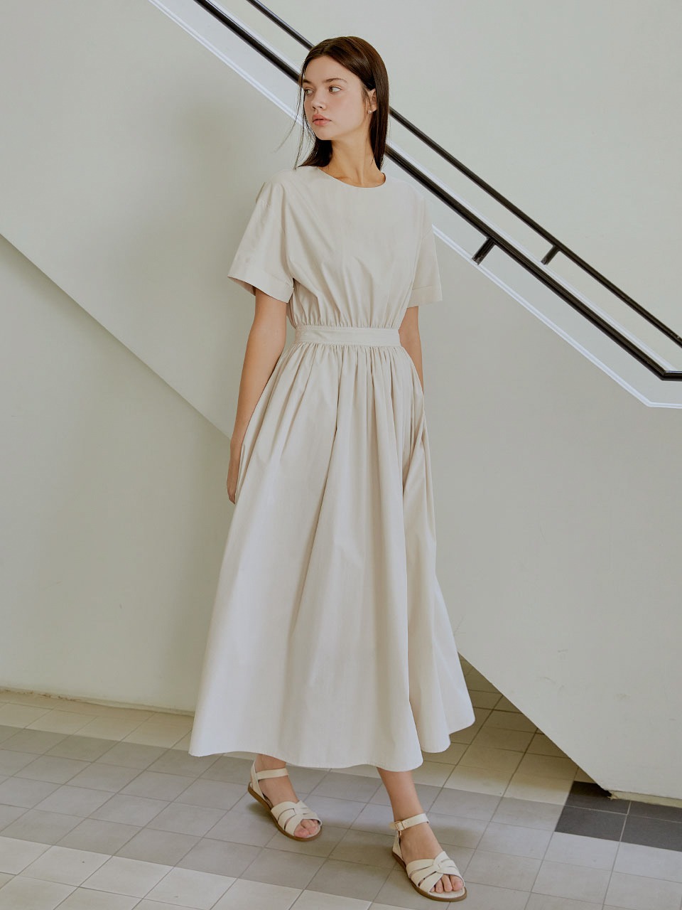 Soft cotton long dress (beige)