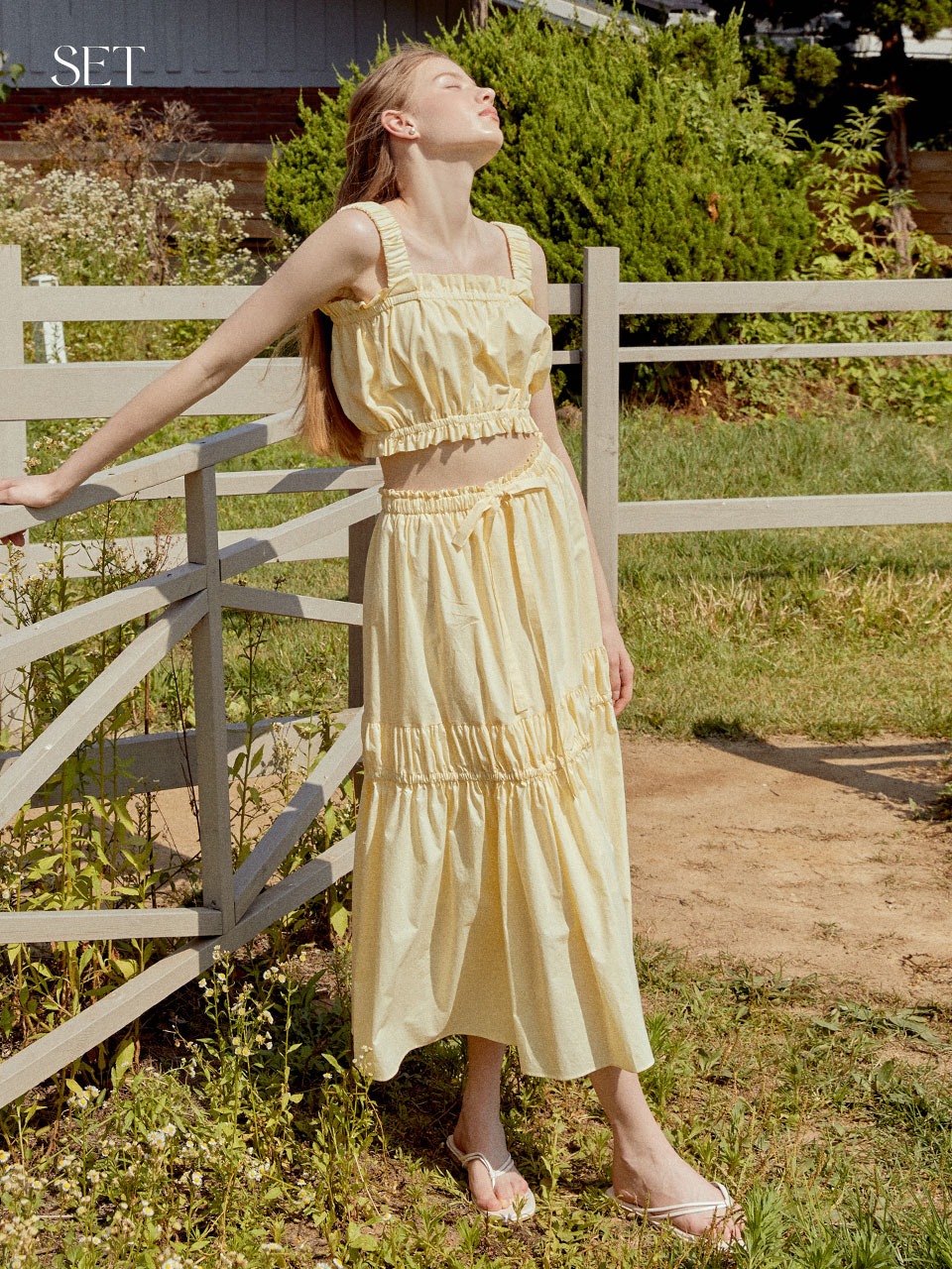 [SET] Lily shirring blouse (yellow) + Lily shirring skirt (yellow)
