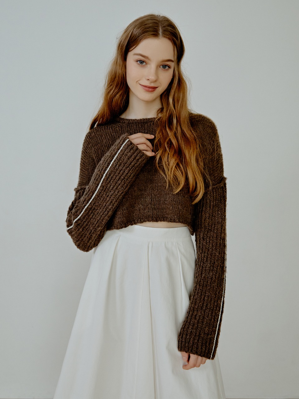 Stitch line crop knit (brown)