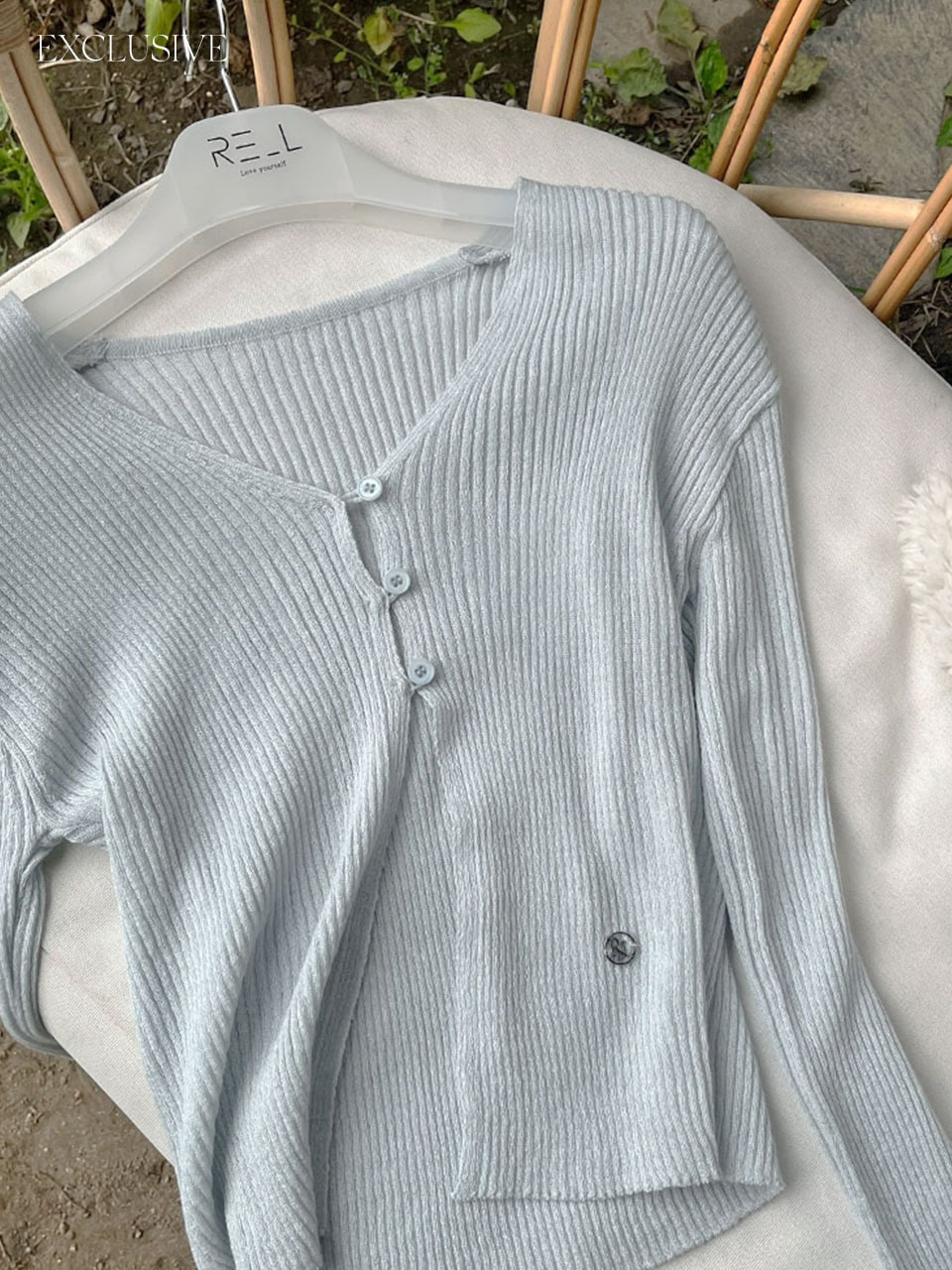 [EXCLUSIVE] Linen 3 button cardigan (blue gray)