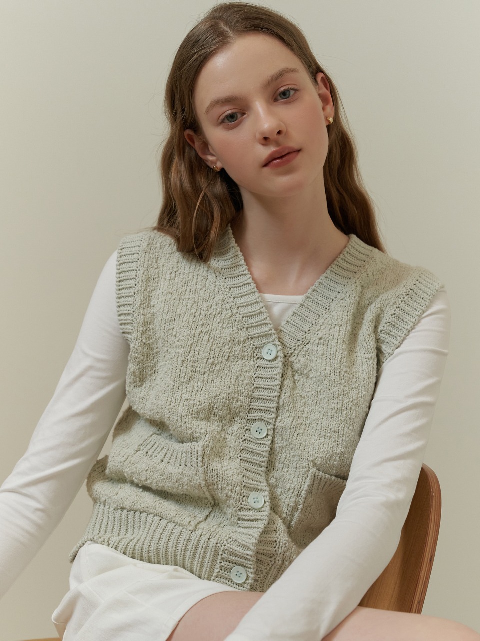 Candy floss knit vest (olive)